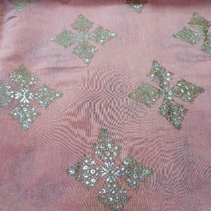 Light Pink Color Foil Printed Linen Fabric