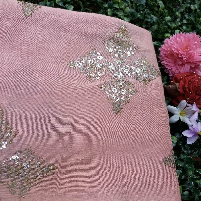 Light Pink Color Foil Printed Linen Fabric