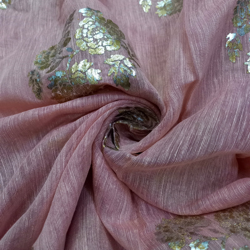 Pink Foil Printed Linen Fabric