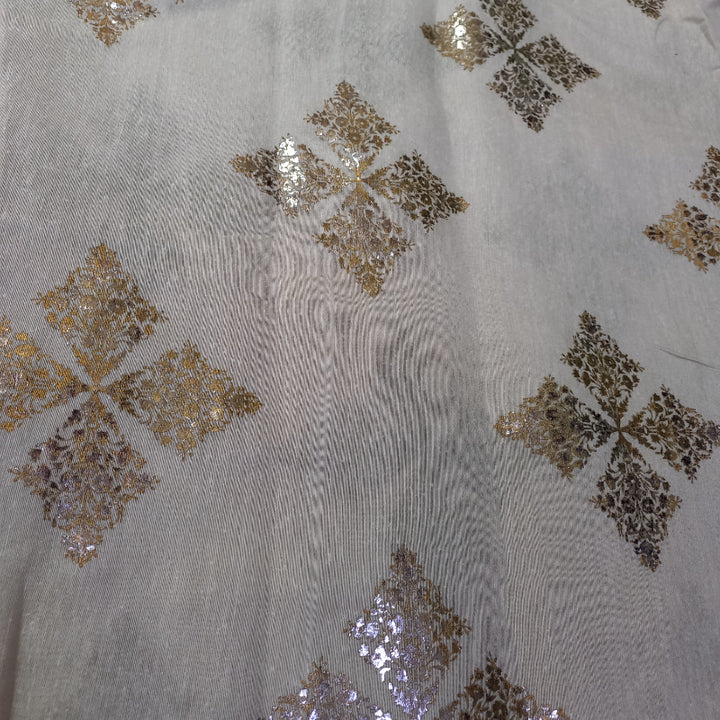 Cloud Gray Foil Printed Linen Fabric