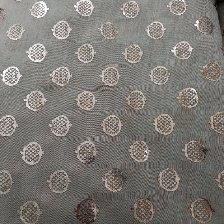 Grey Color Foil Printed Chanderi Fabric