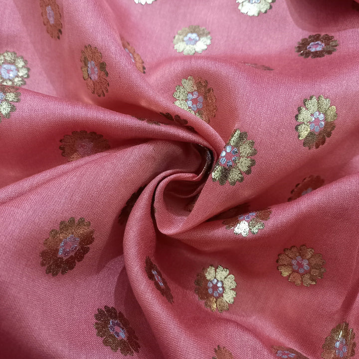 Pink Color Printed Chanderi Fabric