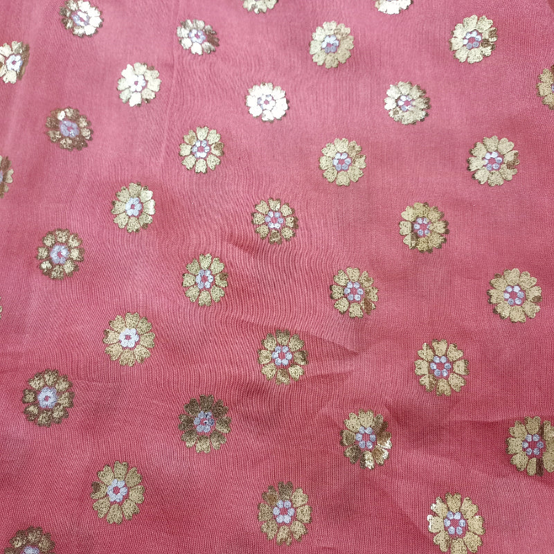 Pink Color Printed Chanderi Fabric