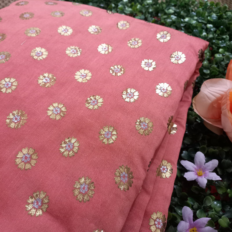 Pink Color Printed Chanderi Fabric