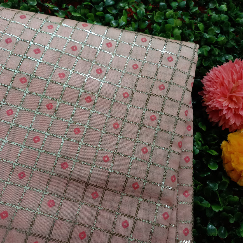 Pastel Peach Colour Foil Printed Chanderi Fabric