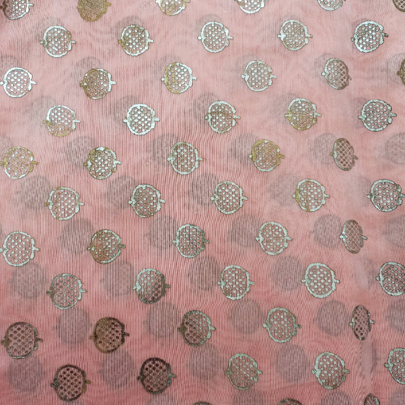 Pink Peach Color Foil Printed Chanderi Fabric