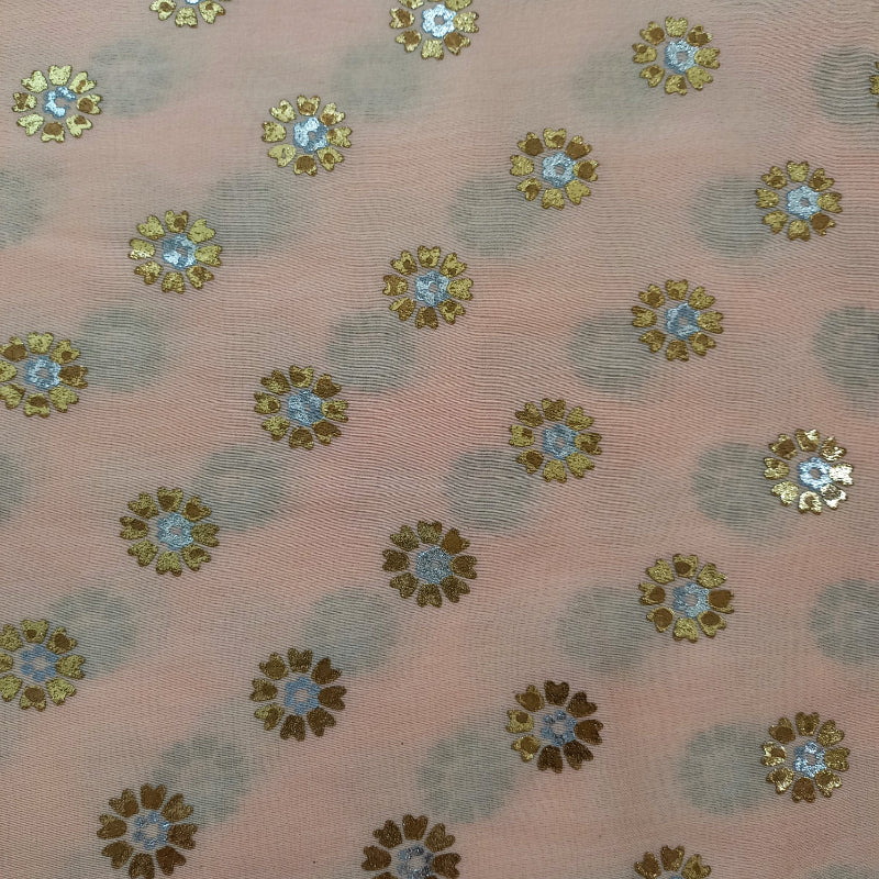 Pastel Peach Color Foil Printed Chanderi Fabric