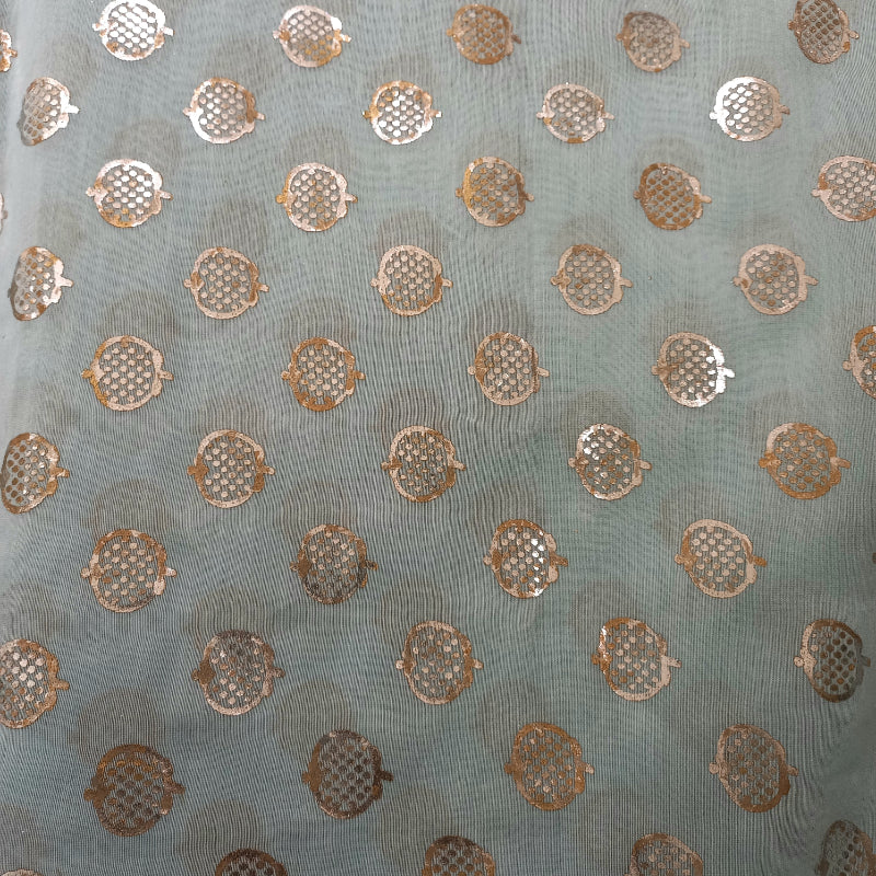 Light Blue Color Foil Printed Chanderi Fabric