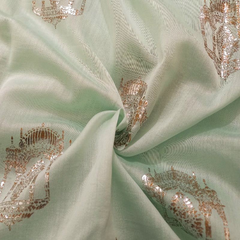 Light Alice Blue Color Foil Printed Chanderi Fabric