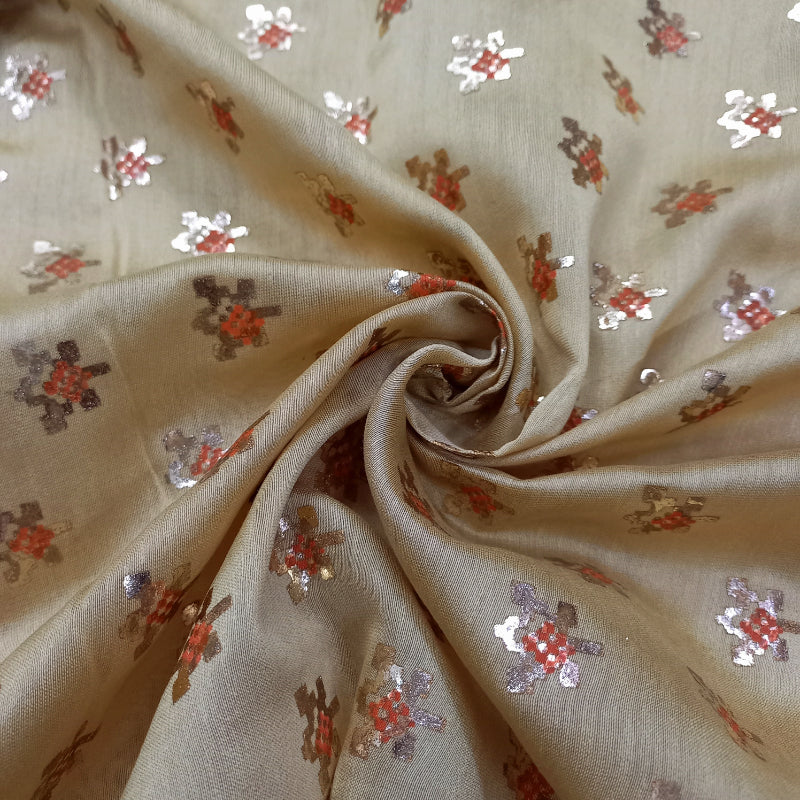 Golden Yellow Color Printed Chanderi Fabric