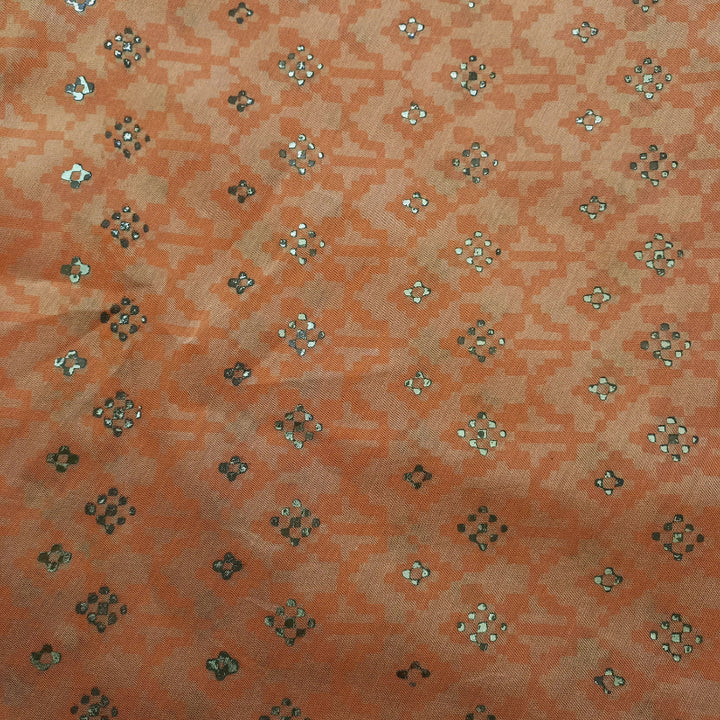 Yellow Orange Color Foil Printed Chanderi Fabric