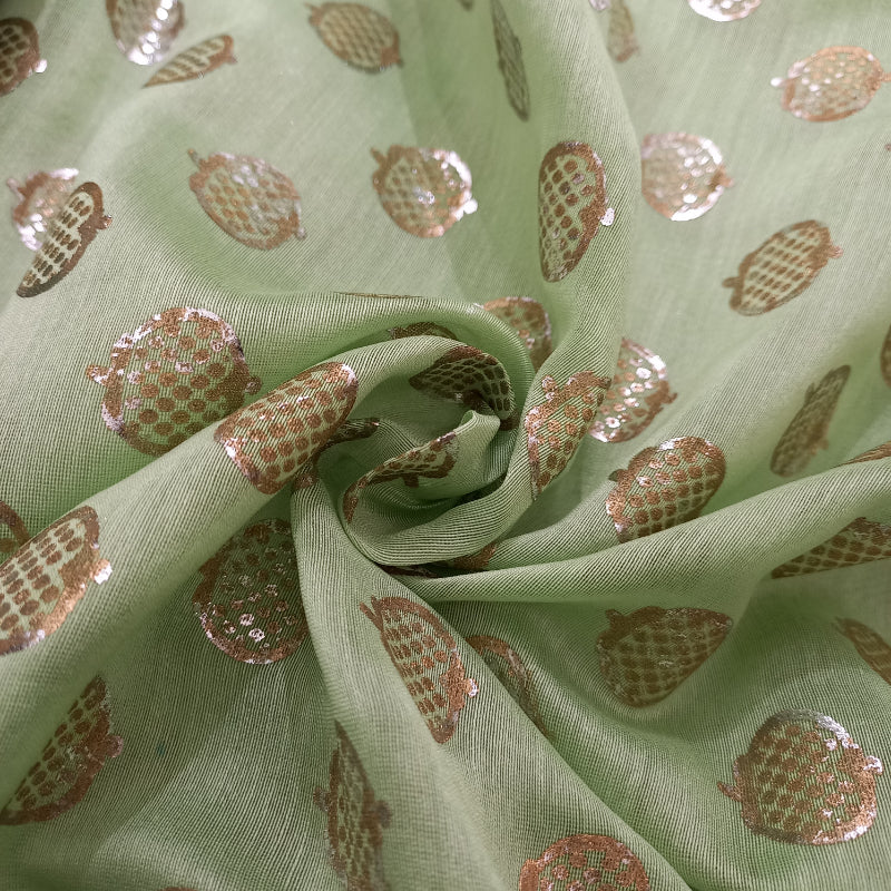 Pista Green Color Foil Printed Chanderi Fabric