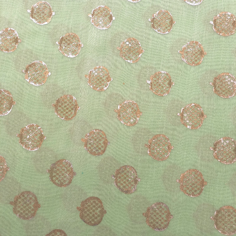 Pista Green Color Foil Printed Chanderi Fabric