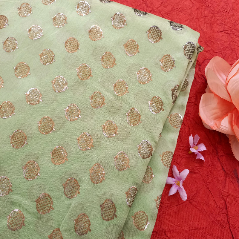 Pista Green Color Foil Printed Chanderi Fabric