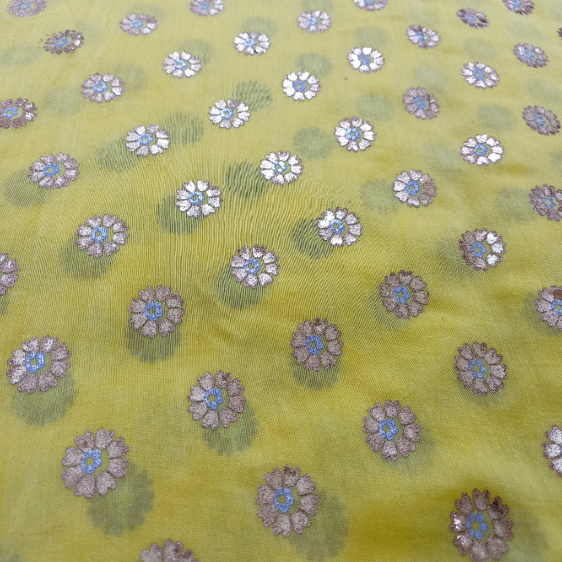 Yellow Color Foil Printed Chanderi Fabric