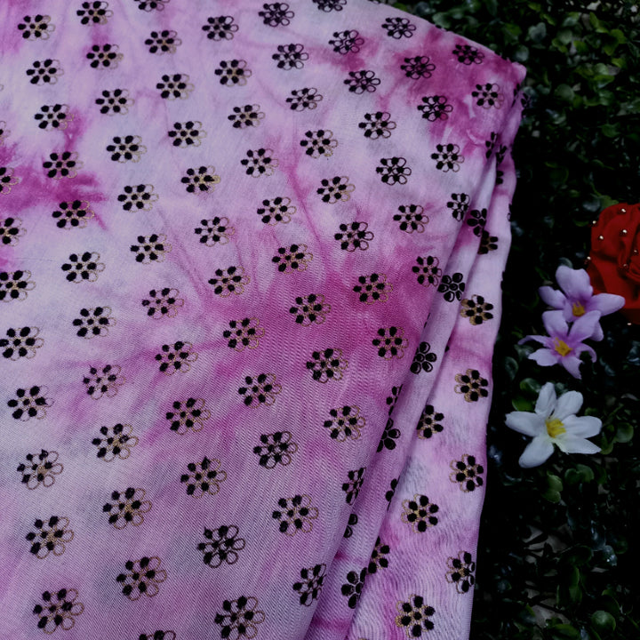 Multi-colour Shibori With Floral Butta Printed Chanderi Fabric