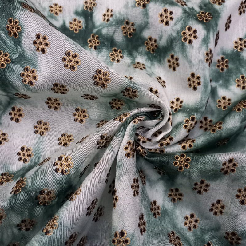 Multi-Color Shibori With Floral Butta Printed Chanderi Fabric