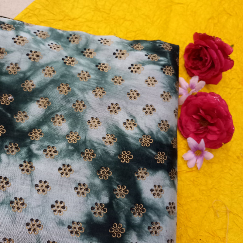 Multi-Color Shibori With Floral Butta Printed Chanderi Fabric