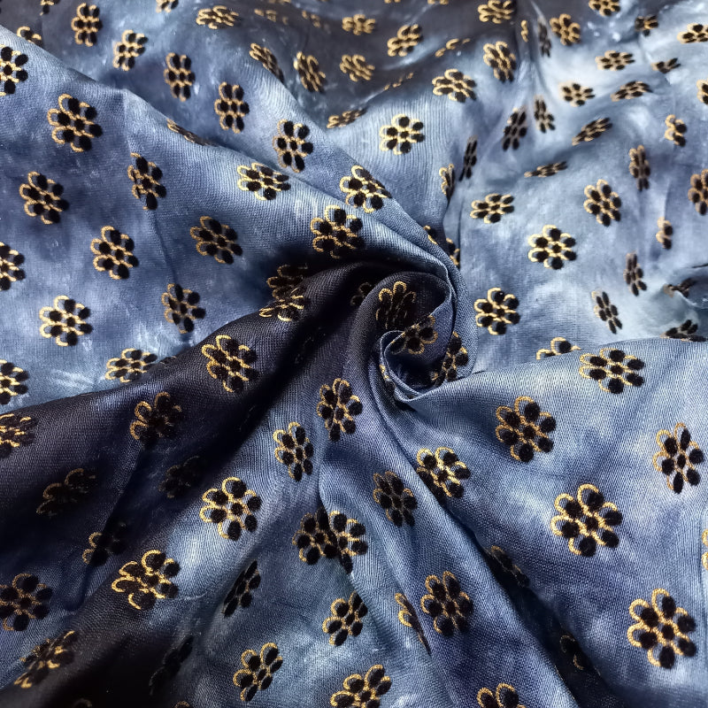 Shades of Gray & Navy Blue Shibori Floral Chanderi