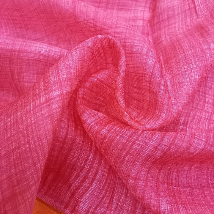 Pink Color Checks Printed Kota Silk Fabric