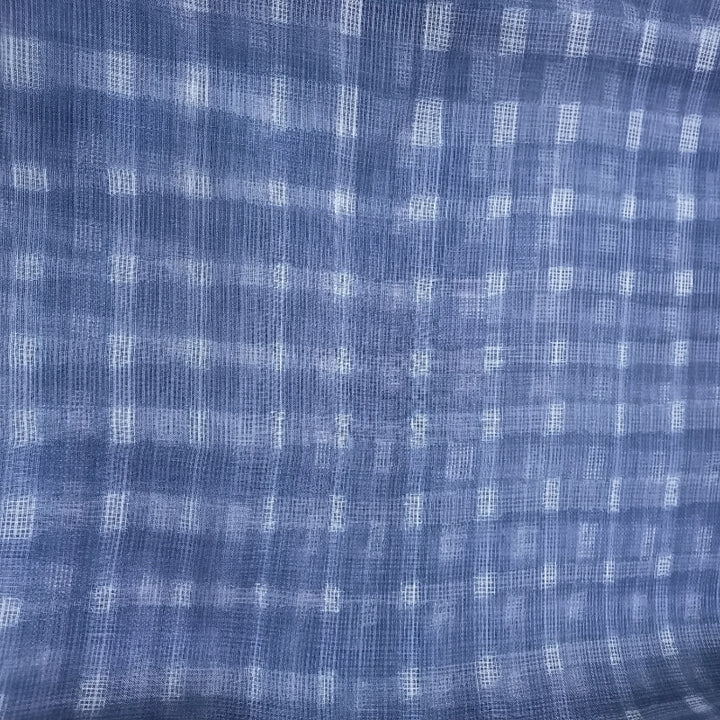 Stone Blue Color Checks Printed Kota Silk Fabric