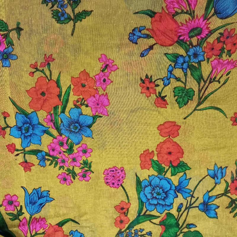 Tuscan Sun Yellow Color Floral Printed Linen Fabric