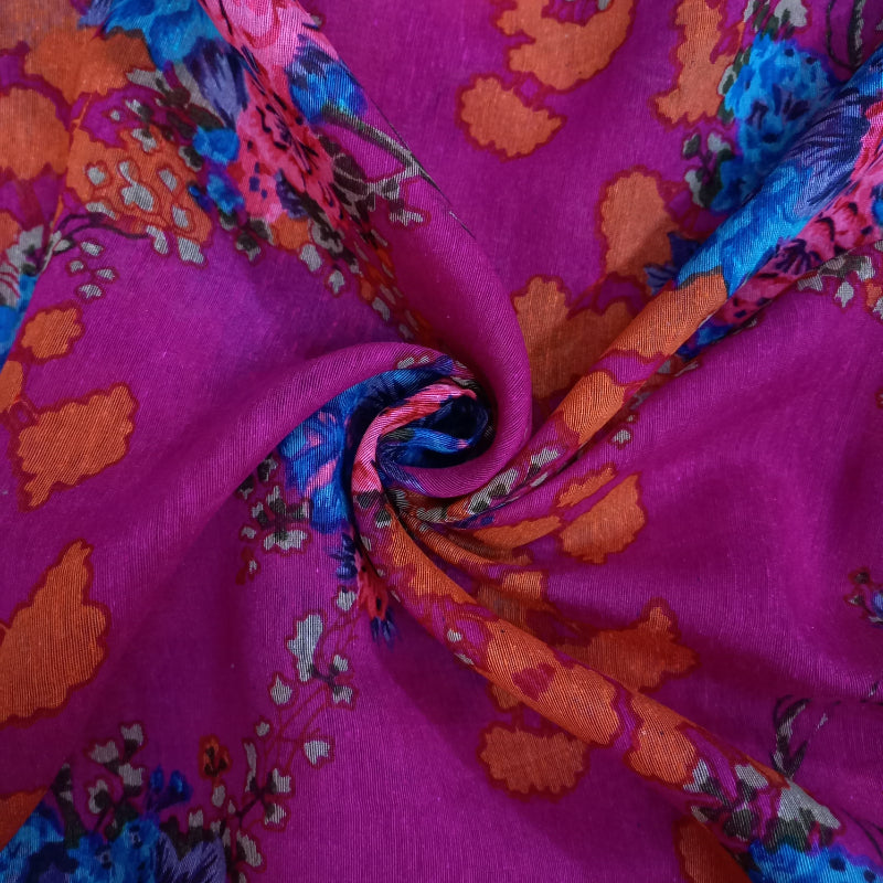 Magenta Pink Color Matka Fabric With Floral Print