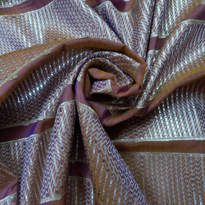 Copper Bronze Dual Shade Silk Jamawar Fabric