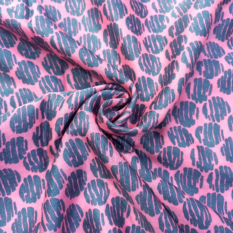 Pink Color Printed Cotton Satin Fabric