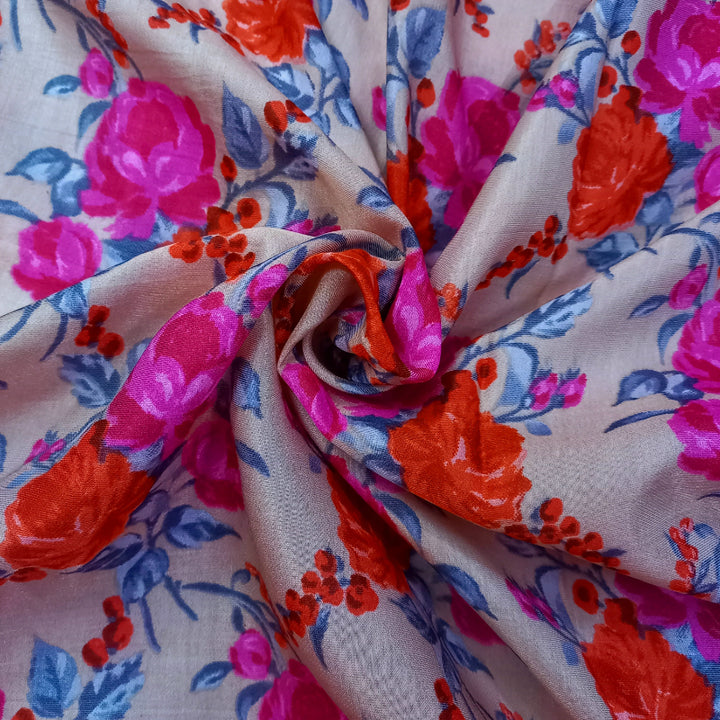 Multi Color Floral Printed Cotton Satin Fabric