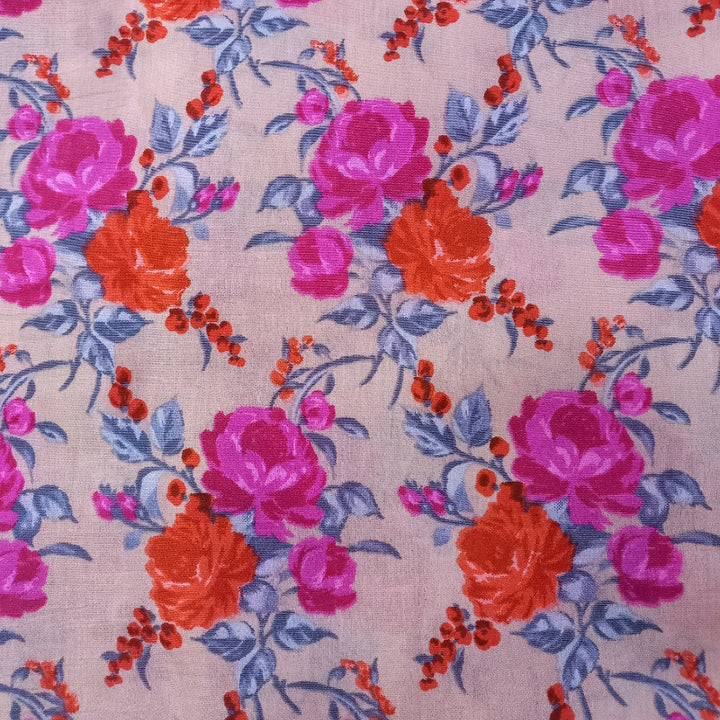 Multi Color Floral Printed Cotton Satin Fabric