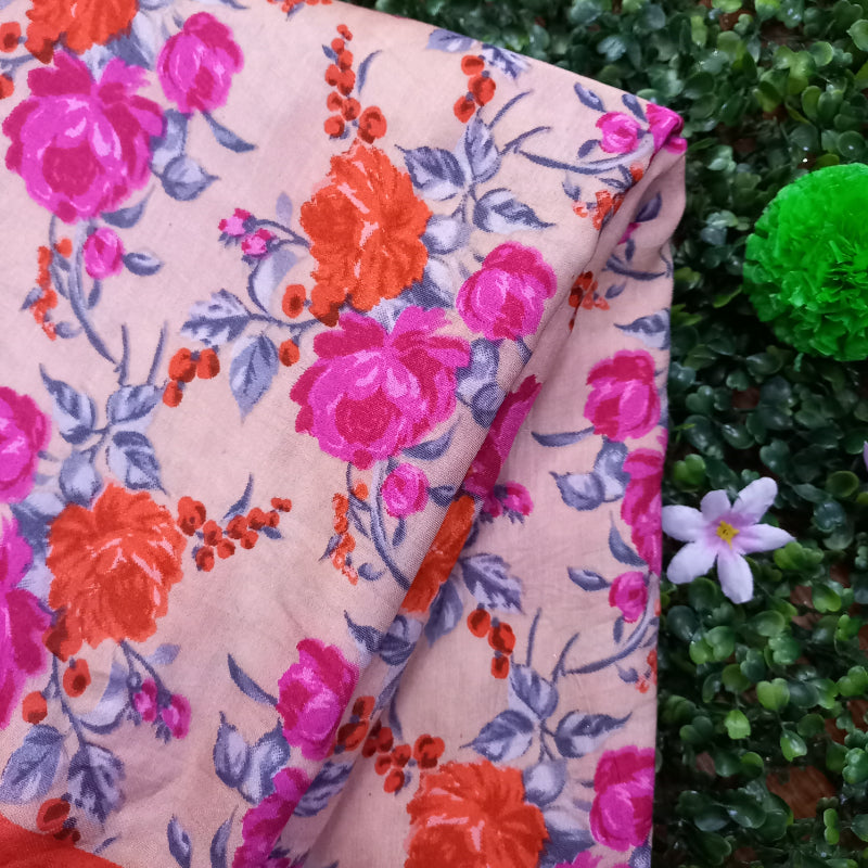 Multi Color Floral Printed Cotton Satin Fabric