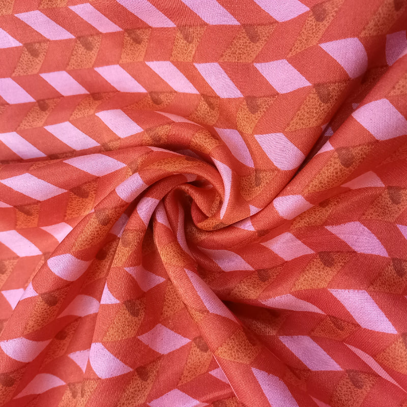 Reddish Orange Color Printed Cotton Satin Fabric
