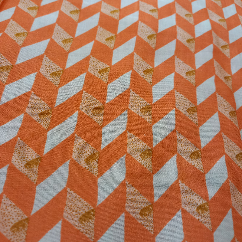 Orange Color Printed Cotton Satin Fabric