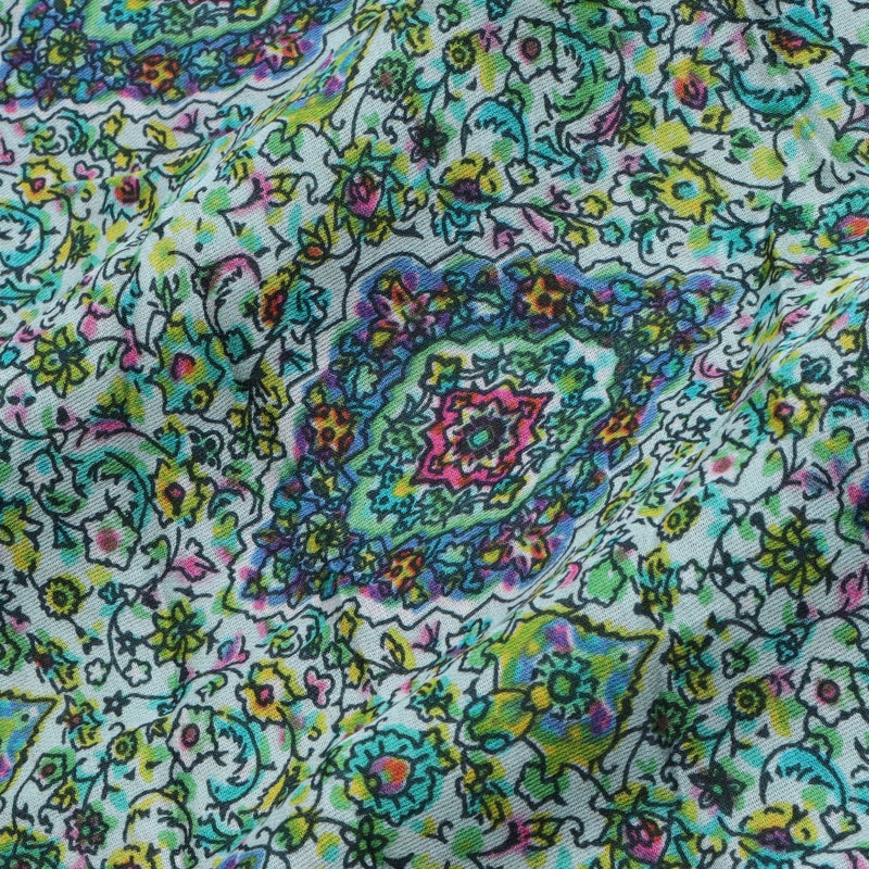 Pastel Green Color Silk Fabric With Printed Floral Pattern