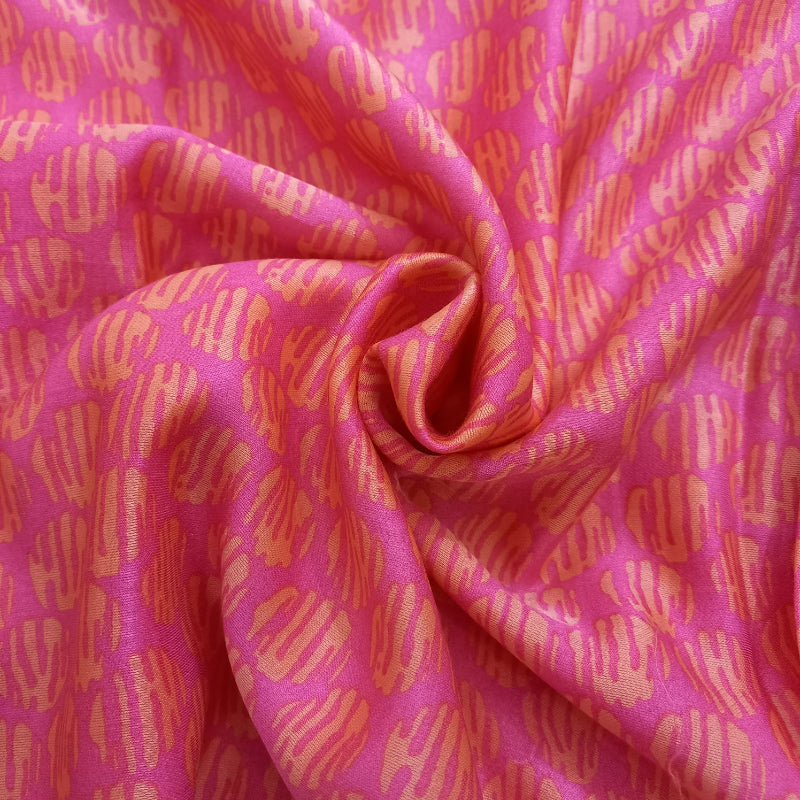 Fuchsia Pink And Coral Peach Color Printed Cotton Satin Fabric