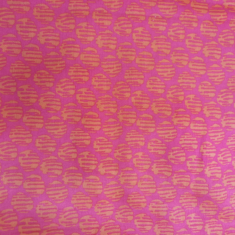 Fuchsia Pink And Coral Peach Color Printed Cotton Satin Fabric