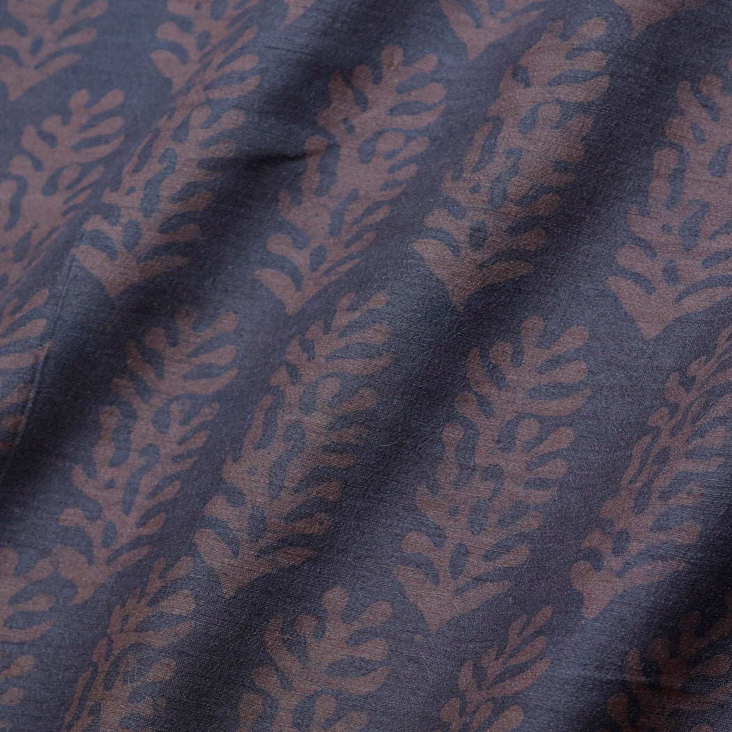 Earthy Blue Color Tussar Fabric With Ajrakh Printed Motifs