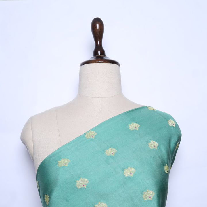 Pastel Seafoam Green Color Silk Fabric With Floral Buttis