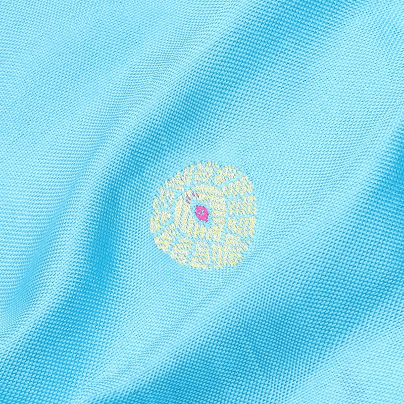 Sky Blue Color Jamavar Silk Fabric With Floral Buttas
