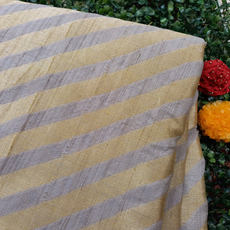 Dual Shade Tan Brown  Color With Golden Stripes Jamawar Fabric