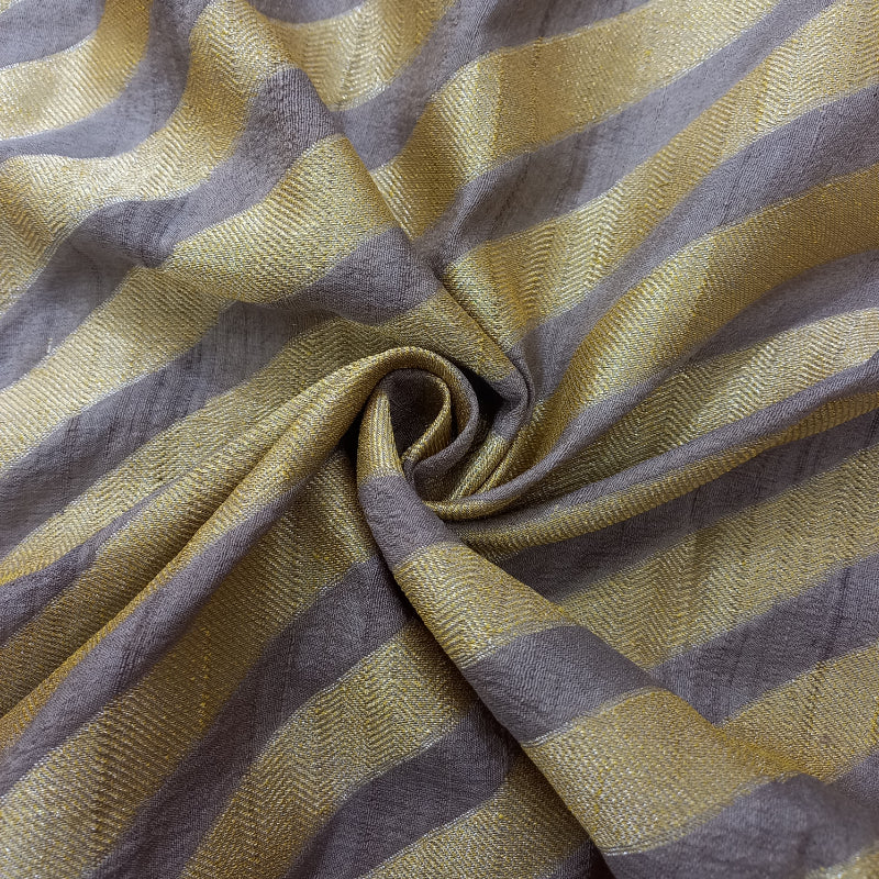 Dual Shade Tan Brown  Color With Golden Stripes Jamawar Fabric