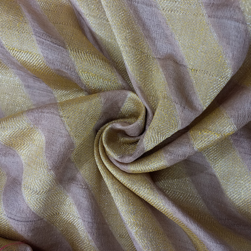 Dual Shade Tan Brown  Color With Golden Stripes Jamawar Fabric