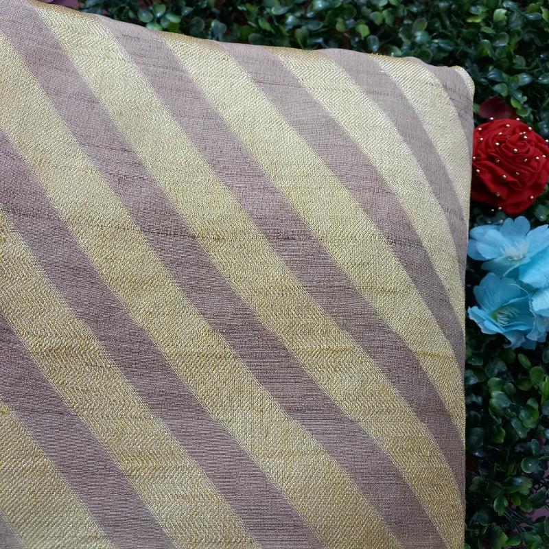 Dual Shade Tan Brown  Color With Golden Stripes Jamawar Fabric