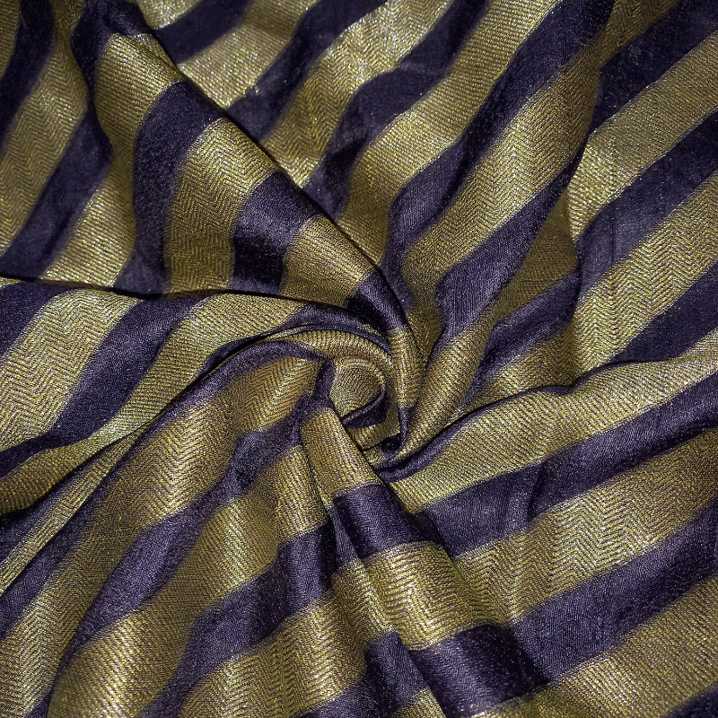 Deep Grey Color With Golden  Stripes Jamawar Fabric