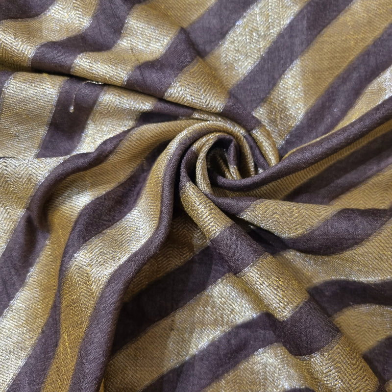 Mitti Brown And Gold Striped Brocade Silk Fabric