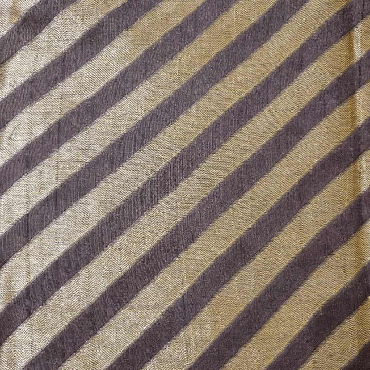 Mitti Brown And Gold Striped Brocade Silk Fabric