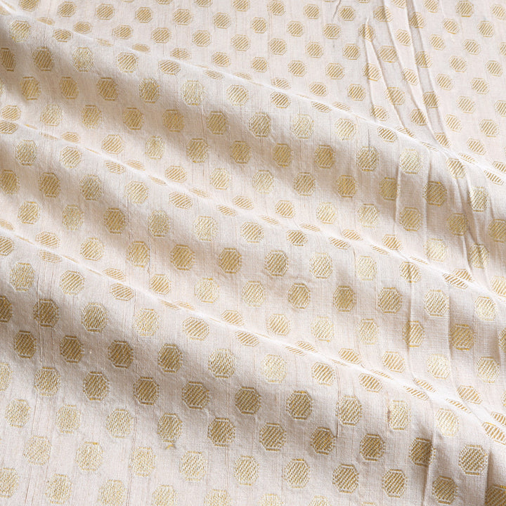 Pastel White Color Tussar Fabric With Polka Dots