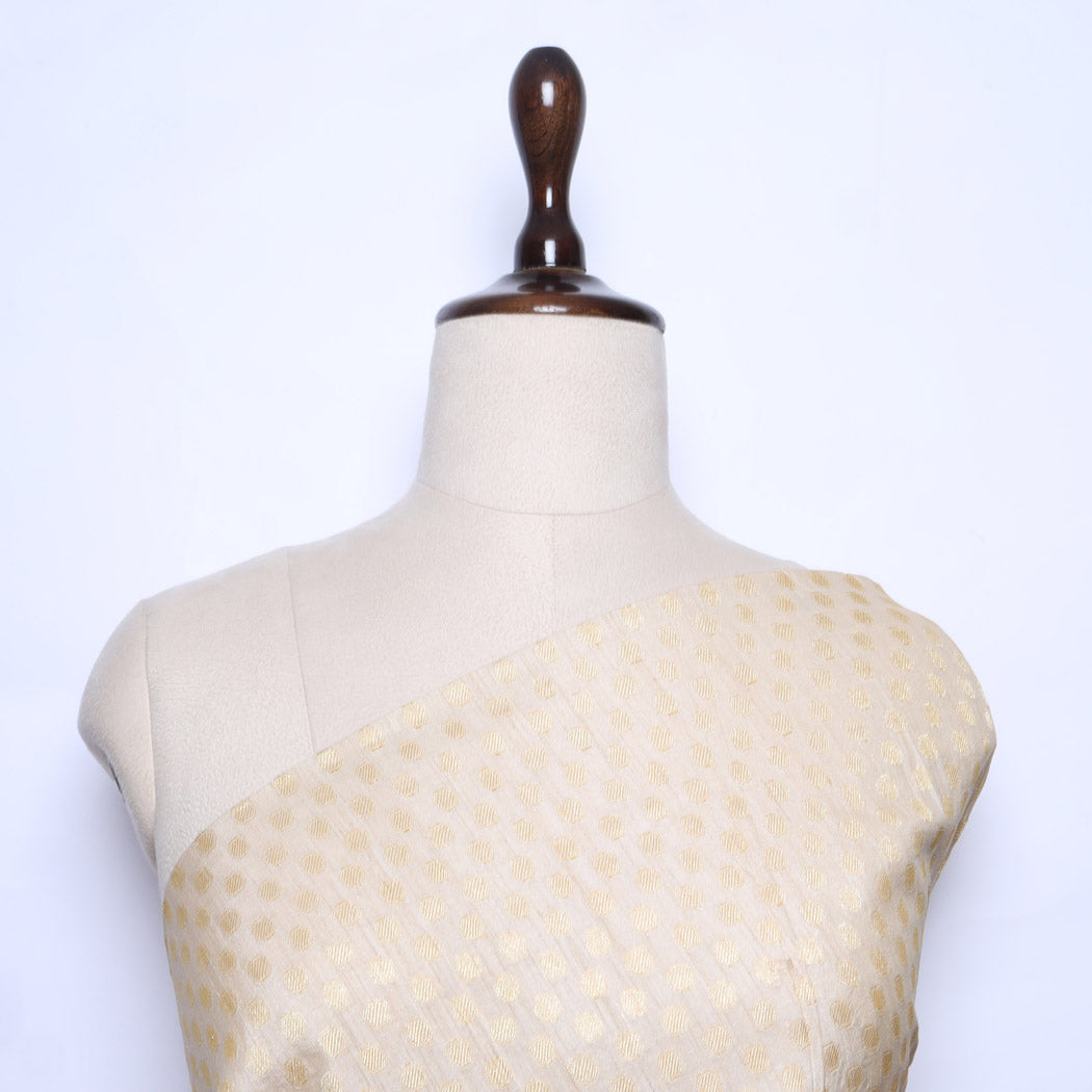 Pastel White Color Tussar Fabric With Polka Dots