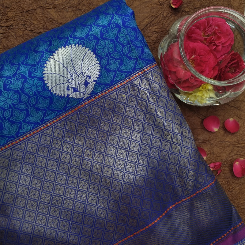 Blue Banarasi Silk Handloom Fabric